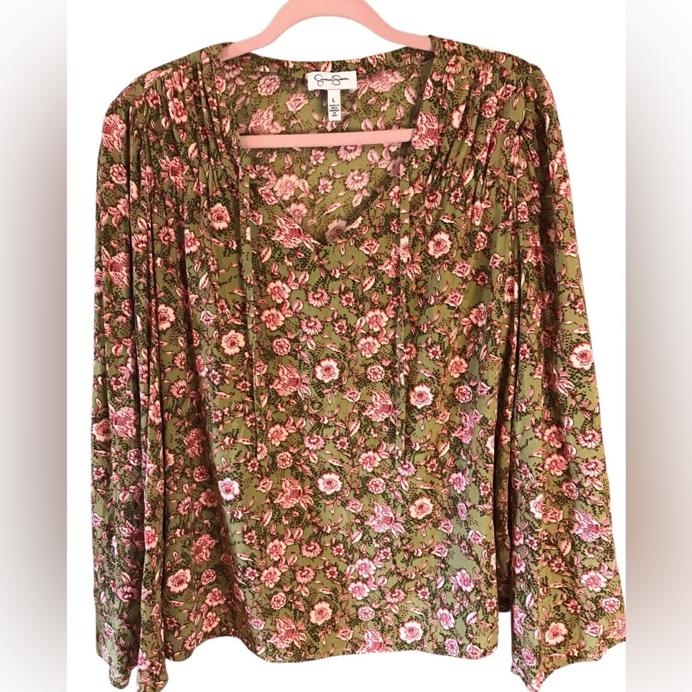 NWOT Jessica Simpson‎ Leslie Boho Botanical Floral Woven Top Women's SZ L